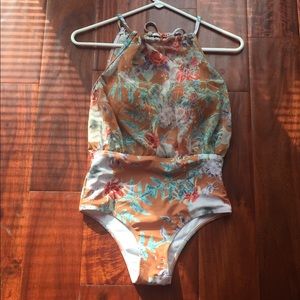 One Piece Sheer Floral Swimsuit